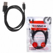 Кабель USB2.0-Lightning, 1 м, SONNEN, медь, для передачи данных и зарядки, черный, 513116