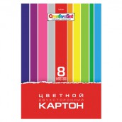 Картон цветной А4 2-сторонний МЕЛОВАННЫЙ, 8 листов, 8 цветов, в папке, HATBER, 195х280 мм, "Creative Set", 058405, 8Кц4_05934