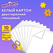 Картон белый А4 МЕЛОВАННЫЙ (белый оборот), 10 листов, в папке, ЮНЛАНДИЯ, 200х290 мм, "ПАНДА", 111311