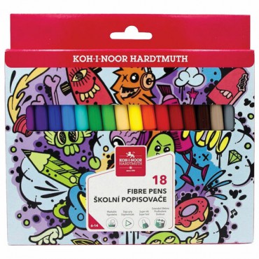 Фломастеры KOH-I-NOOR "TEENAGE" 1002, 18 цветов, смываемые, картонная упаковка, европодвес, 771002AH23KS