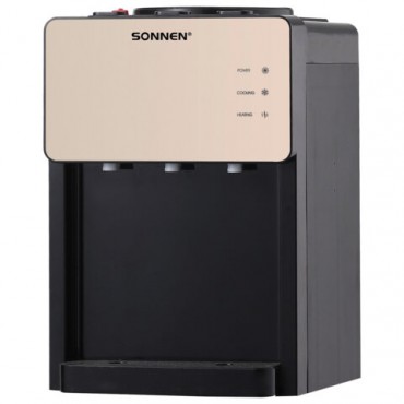 Кулер для воды SONNEN TSE-03BBP, настольный, НАГРЕВ/ОХЛАЖДЕНИЕ ЭЛЕКТРОННОЕ, 3 крана, черный/бежевый, 455751