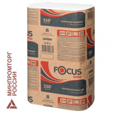 Полотенца бумажные 250 шт. FOCUS (Система H2) Eco, 1-слойные, белые, КОМПЛЕКТ 12 пачек, 24х21,5, Z-сложение, 5083814/5069958